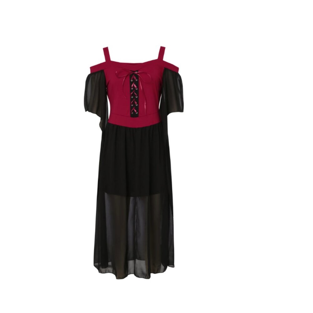 Halloween Witch Off Shoulder Dress Vintage Lace Up Gothic Plus Size  2X